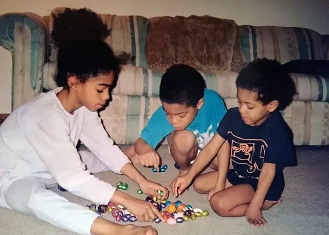 Three Kids counting Easter Eggs