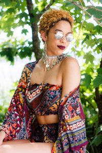 Natural Hair | Blonde TWA | Patterned two piece Tilda Kimono