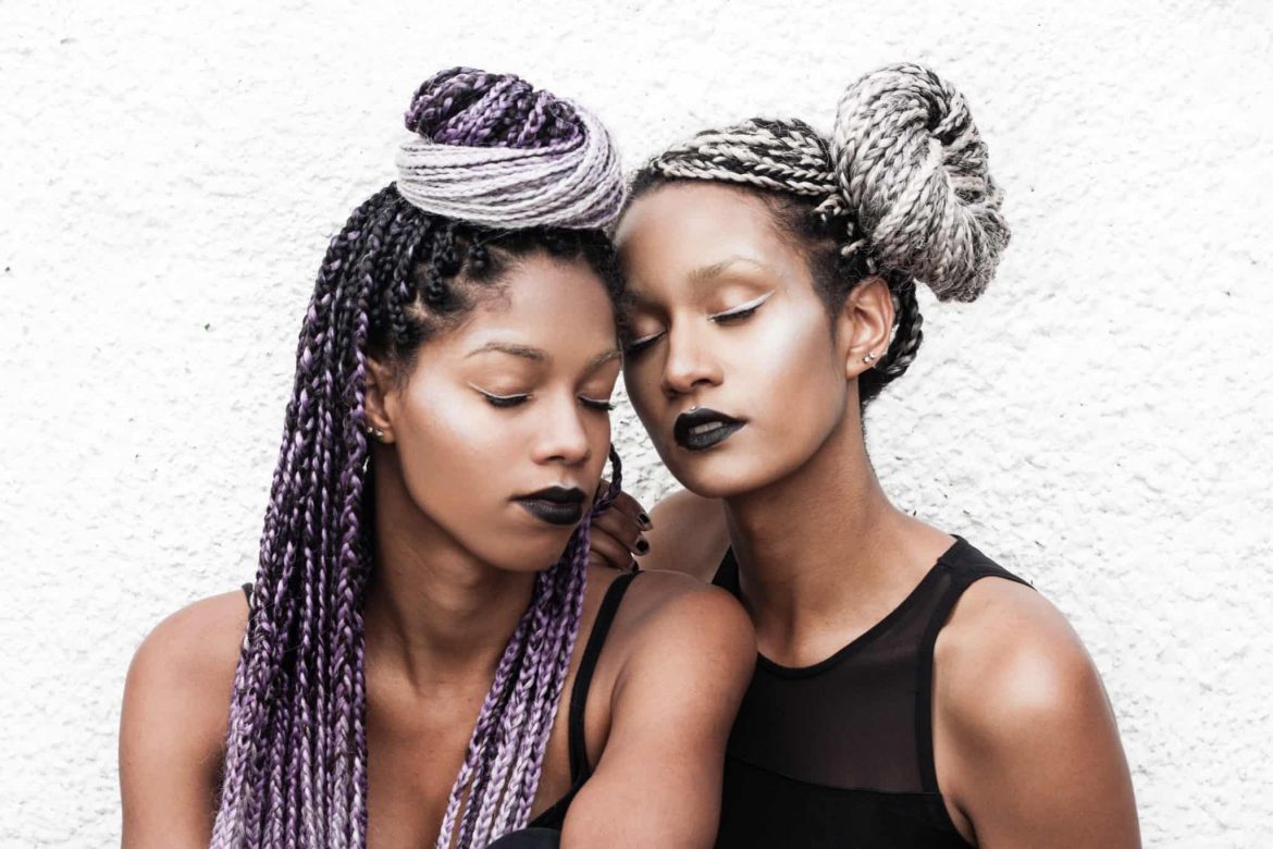 Purple Grey Ombre Boxbraids with Silver Box Braids | Black Models | Black Creatives