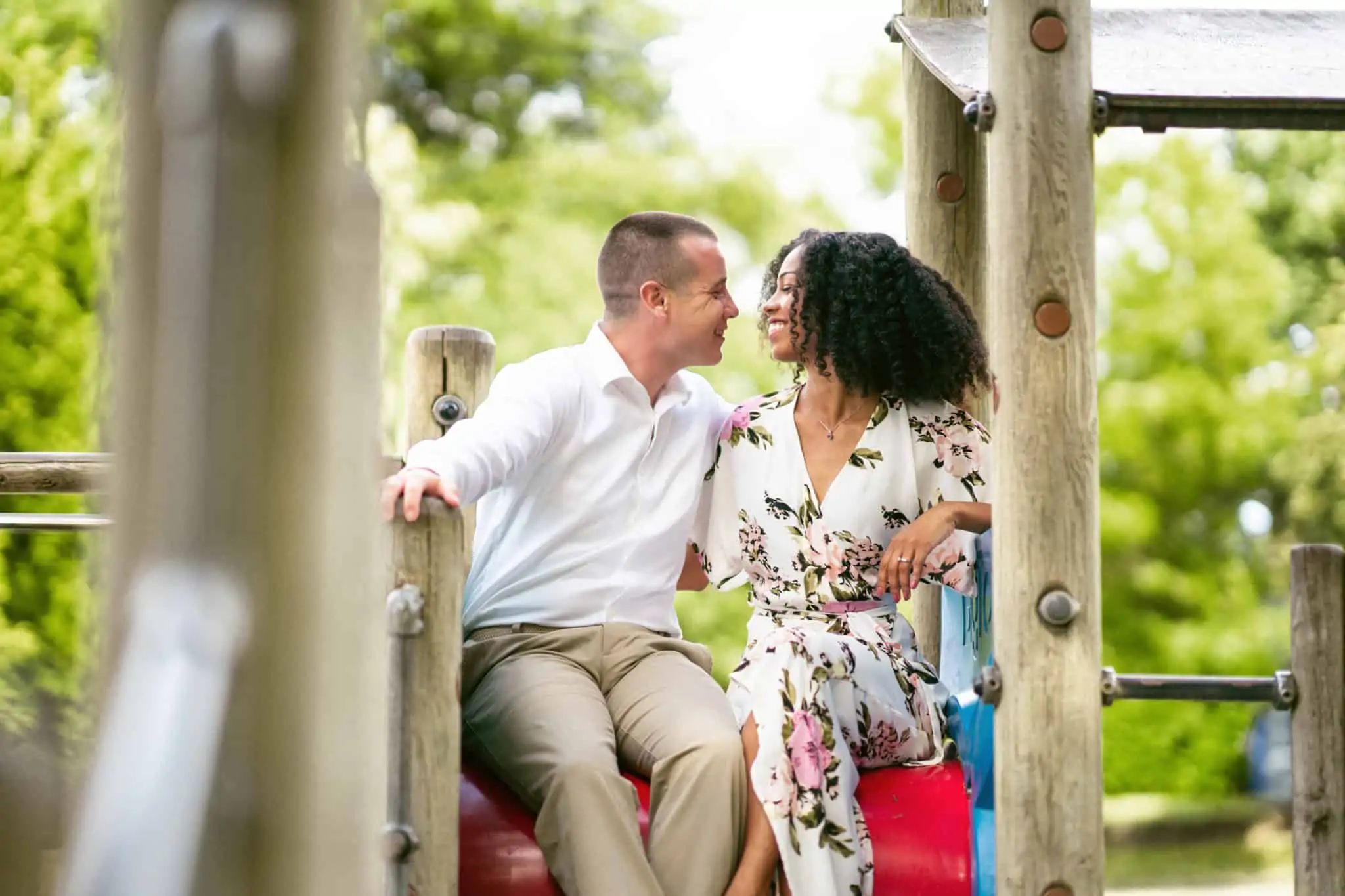 Natural Hair Engagement Photo on Playground