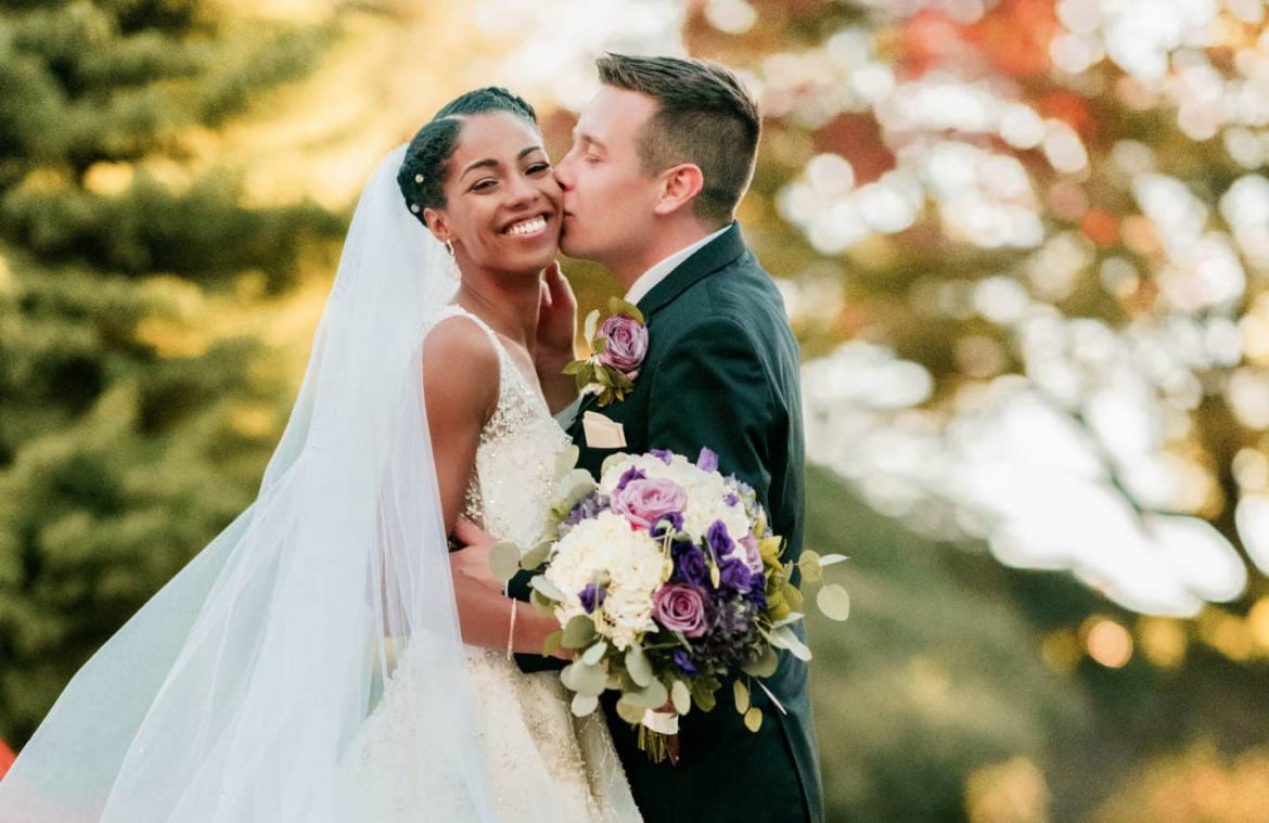 Natural Hair Bride Inspiration | Braided Updo | Interracial Couple Wedding, Black Bride White Groom
