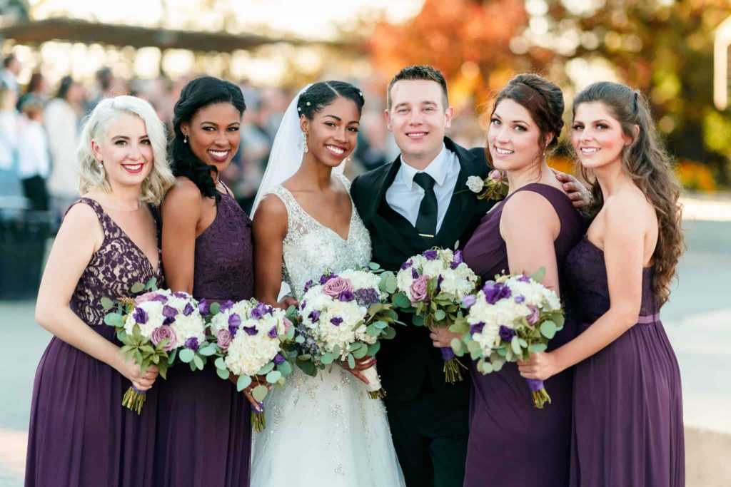 Natural Hair Bride with Bridal Party - Purple David's Bridal Dresses