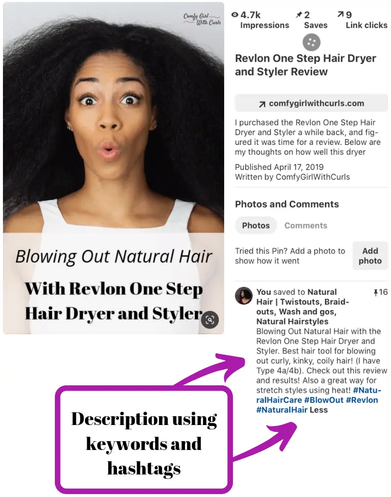 Pinterest Tips and Best Practices: Adding Keywords to Pin Description.
