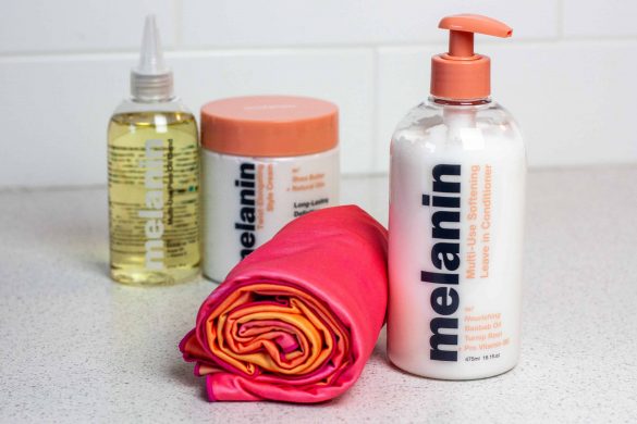 Multi-Use Softening Leave in Conditioner from Melanin Haircare. Alongside satin stretch wrap in sunset, multi-use pure oil blend, and twist elongating style cream | REVIEW