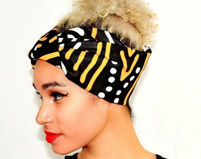 NasikaWax | Black, white yellow fabric Headwrap