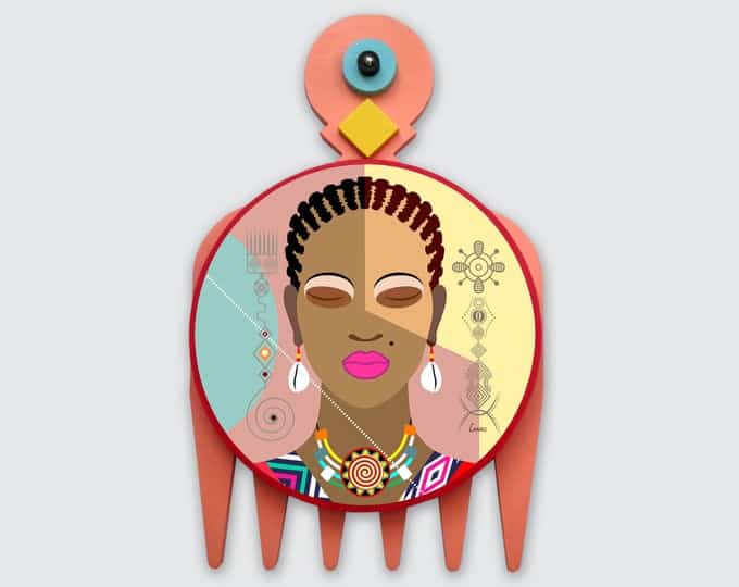 Black Woman Painting, African Girl Art Natural Hair Adinkra DUAFE | Lanre Studio | Black Canadian Pop Artist