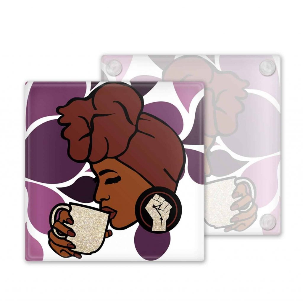 M&K Creative Designs Black Owned Canadian Etsy Shop | Afrocentric Products Black Woman Wearing Headwrap Coasters
