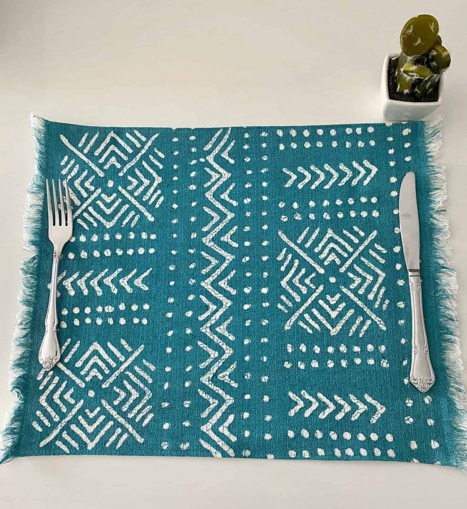 BatiquaGifts Buy Black | Canadian Etsy Shop African FairTrade Textiles | Blue Patterned PlaceMat