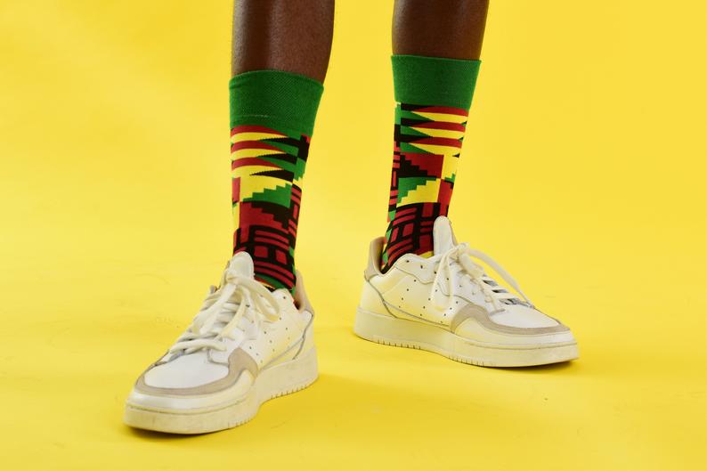 Afrocentric Black-owned Etsy Gifts for Men | Afro Pop Socks | Kente Print