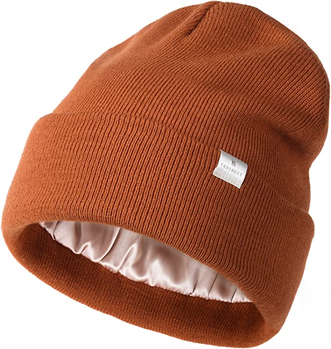 YANIBEST Satin Lined Beanie/Toque. Burnt Orange Fall Head Accessories for Protecting Natural Hair