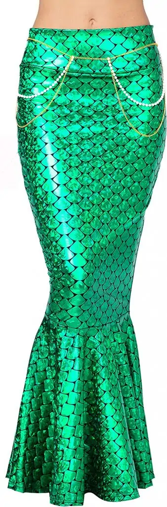 Spooktacular Creations Adult Metallic Hologram Shiny Mermaid Skirt Costume Role Play. Waist Pearl Chain Included