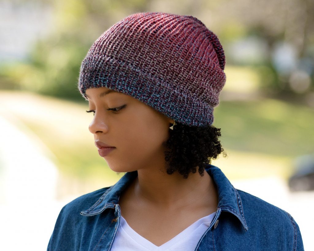 Holiday Gift Ideas: BreezyTee Satin lined knit Beanie shown over natural hair