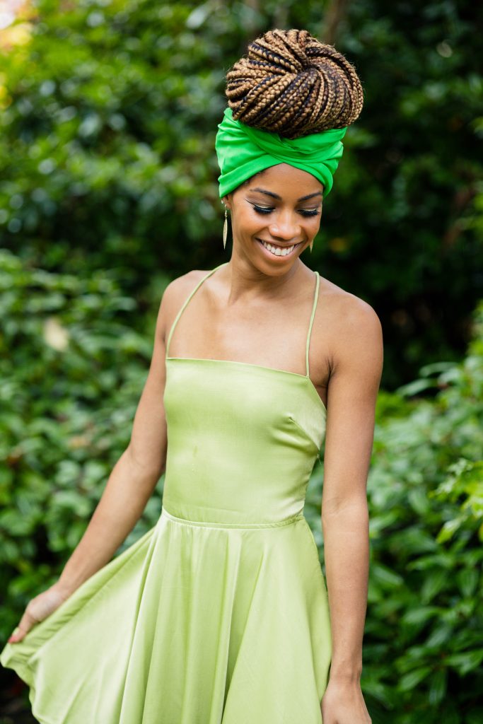 Black Woman dressed up in Halloween Costume inspired by Tinkerbell.
